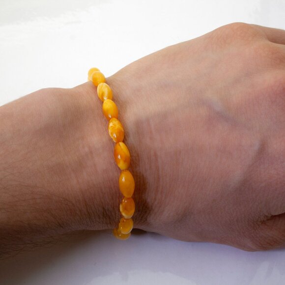 Genuine Butterscotch Elongated Bead Amber Bracelet, 100% NATURAL Amber 5.5-10mm - Picture 7 of 9